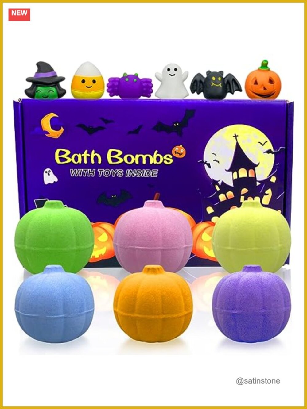 6 Pack Halloween Pumpkin Bath Bombs with Squishy Toys for Kids